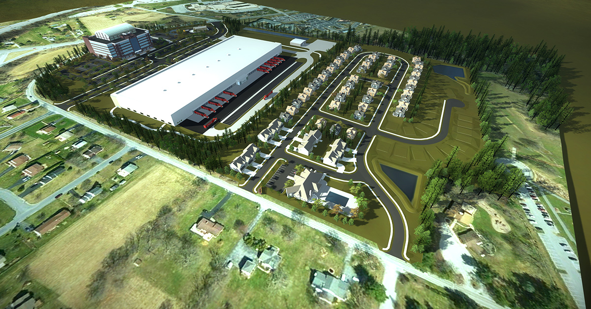 An aerial view of an OpenSite industrial park with a Complex Design.