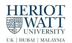 Heriot-Watt University logo with locations listed as UK, Dubai, and Malaysia, alongside a shield featuring a tree, book, and lion.