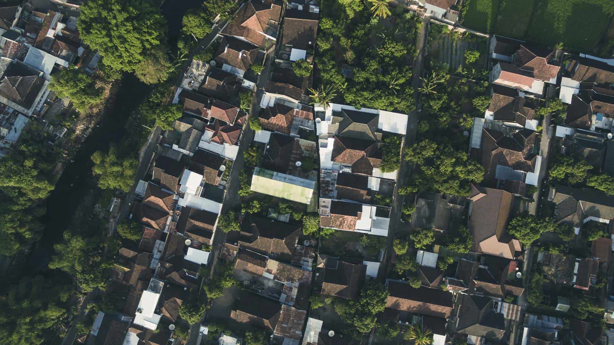 aerial view of neighborhood open site design