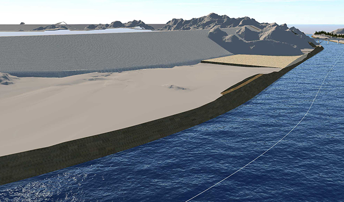 Una representación 3D de la presa Jufainah (B6) 