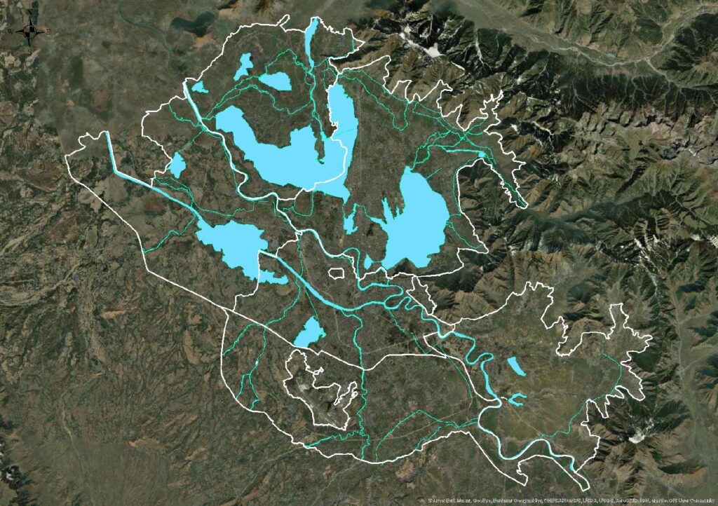A map showing the location of a lake.