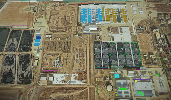 An aerial view of an industrial area called the EchoWater Project
