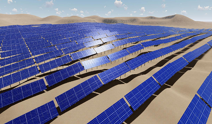 Painéis solares no deserto.