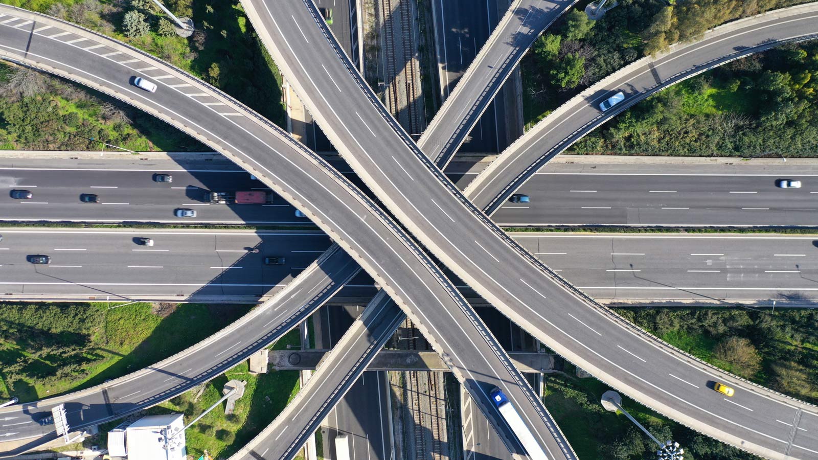 An aerial view of a highway intersection featuring sales revenue from an elevated perspective.