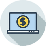 Icon depicting a laptop with a dollar sign on the screen, symbolizing online finance or e-commerce in offshore projects.