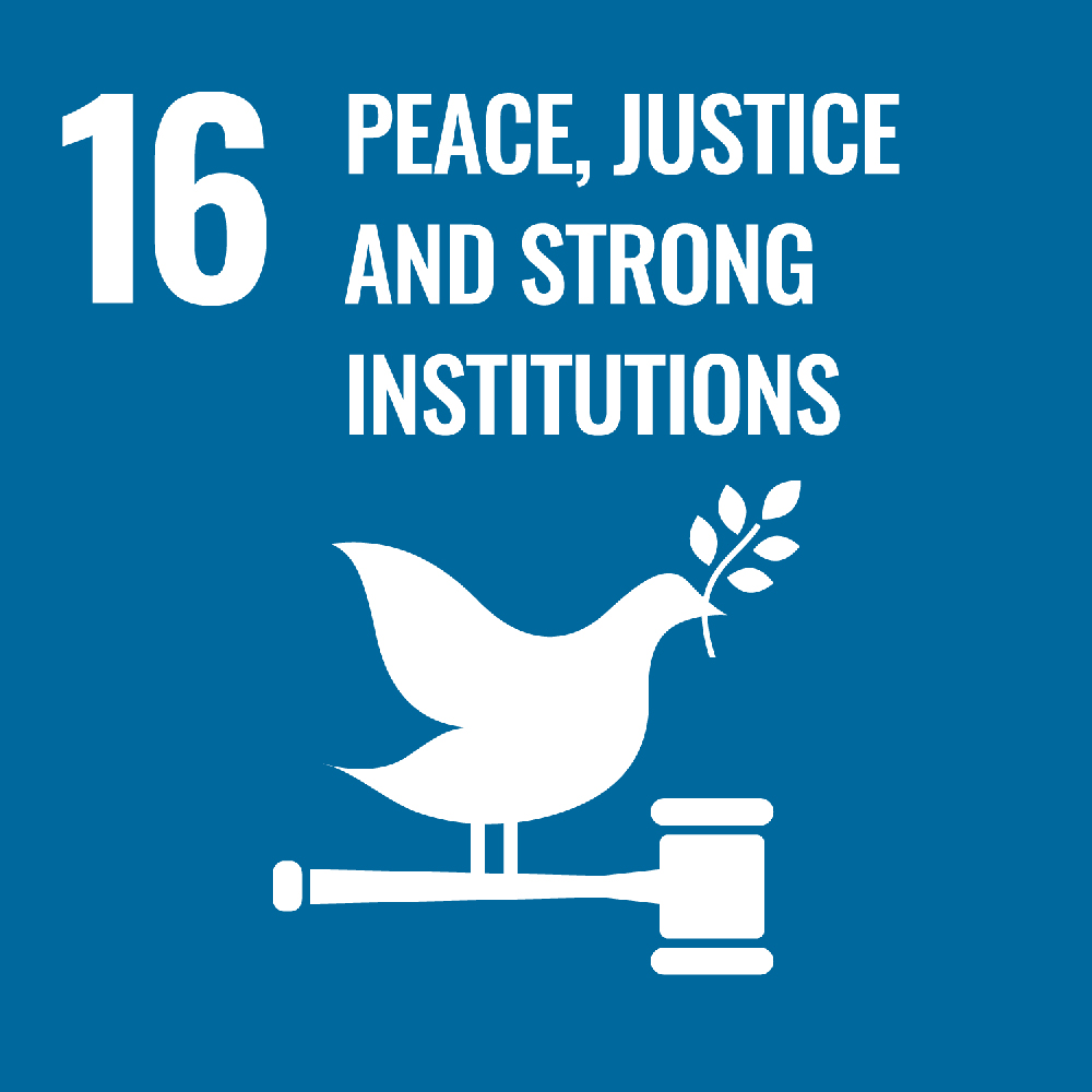 SDG-Ziel 16, Frieden, Gerechtigkeit und starke Institutionen.