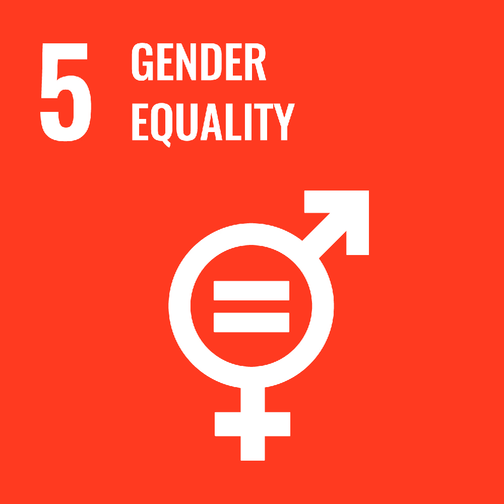 Logotipo da meta 5 do ODS: igualdade de gênero em um fundo laranja.