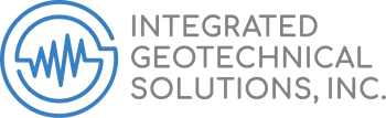 Logo for Integrated Geotechnical Solutions, Inc. (IGS) featuring a blue circular emblem with a wavy line and gray Geotechnical Solutions text to the right.