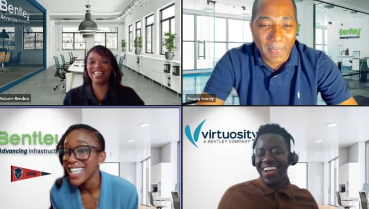 Four people on virtual meeting