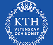 KTH logo featuring a crown above a laurel wreath with the text "KTH Vetenskap och Konst" on a blue background.