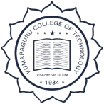 Kumaraguru College of Technology logo, a symbol of education in India, features an open book, the motto “character is life,” and the year 1984, all encircled by a floral border—making it stand out among school logos.