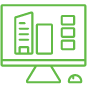 A computer monitor displaying a green icon as part of its infrastructure.