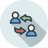 Two stylized icons representing people with arrows between them, symbolizing interaction or exchange in offshore projects.