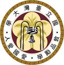 The emblem of National Taiwan University featuring a bell, palm trees, and Chinese characters in a circular design.