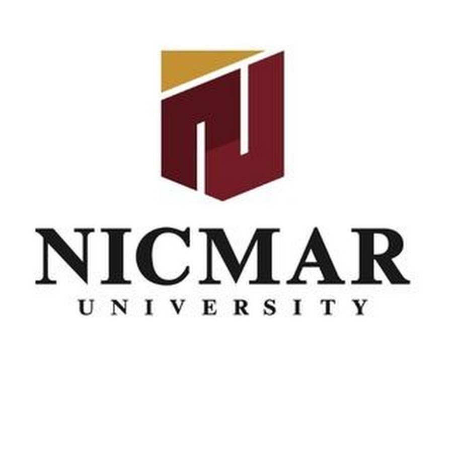 NICMAR University logo featuring a stylized "N" in maroon and gold above the university name in bold black text on a white background.