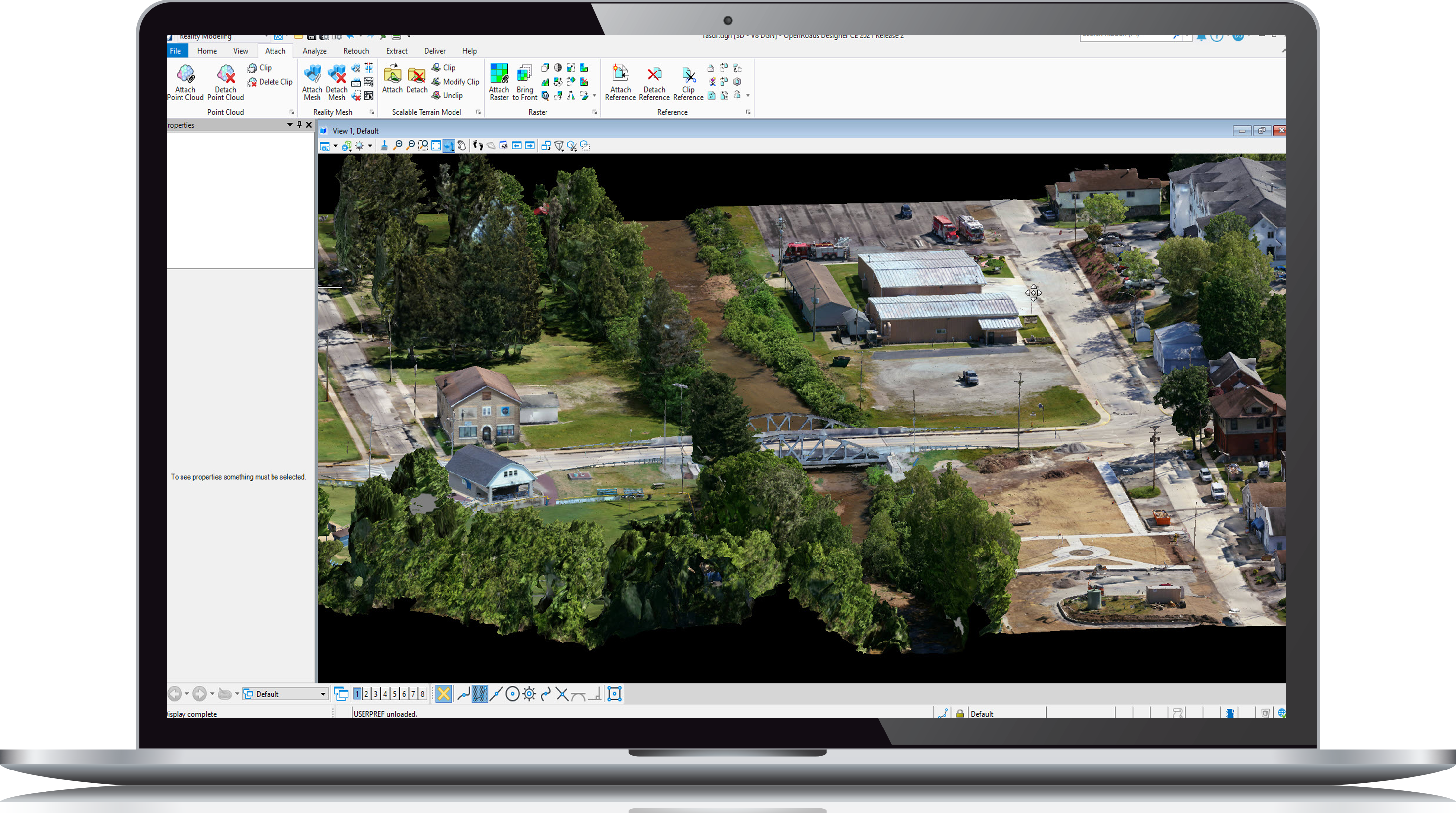 A screenshot of a civil engineering software displaying aerial views of a subtropical residential area.