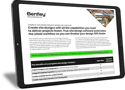 An OpenSite-compatible iPad with the title Bentley's iPad app.