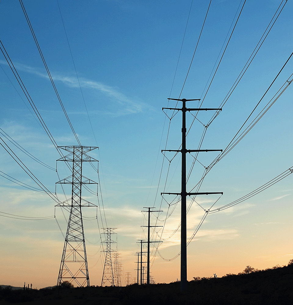 Power lines and transmission towers
