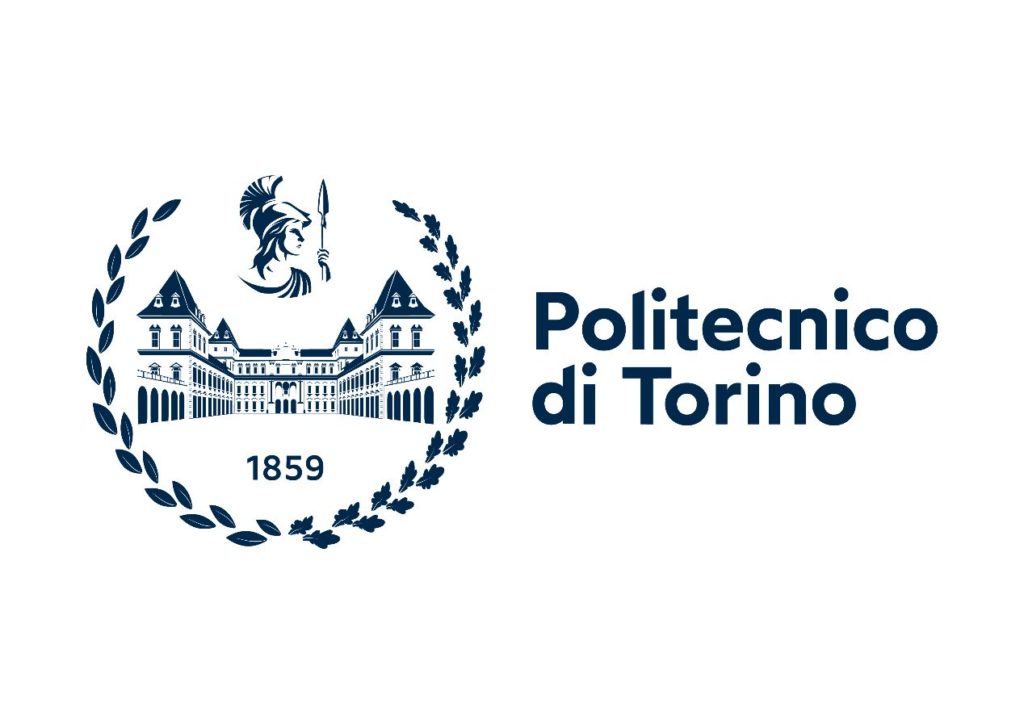 Logo of Politecnico di Torino featuring a stylized building, a laurel wreath, a warrior helmet, and the year 1859, with the name “Politecnico di Torino” on the right.