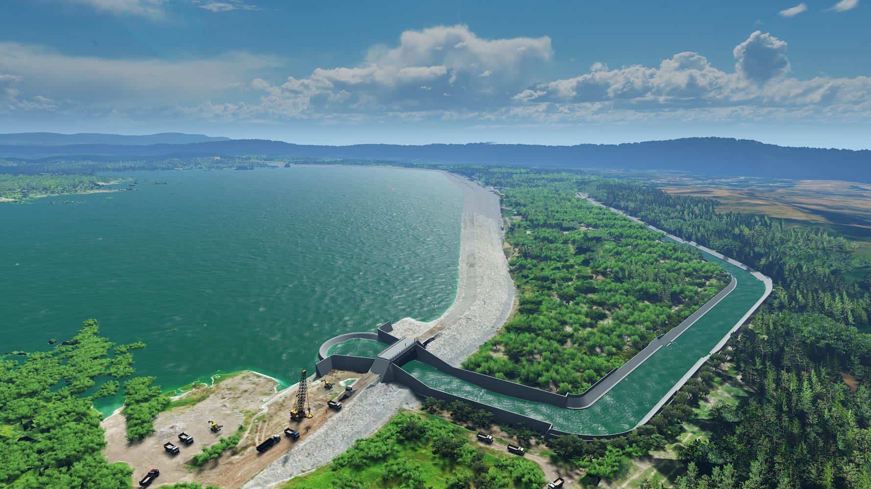 arieal view of the Karya Semantok Dam Project on a semi cloudy day