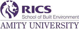 Logo featuring a lion head icon with the text "RICS School of Built Environment Amity University," representing excellence in education and school logos in India.