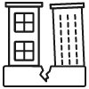Simple, pixel-art graphics of two adjacent buildings, one with windows and the other appearing striped, separated by a crack at their base—perfect for illustrating control in structural projects.
