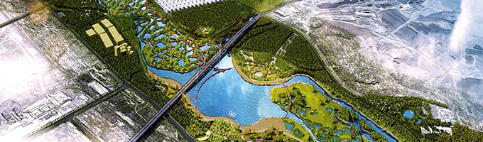 cyfrowy rendering projektu ochrony zasobów wodnych w jeziorze Taoshan