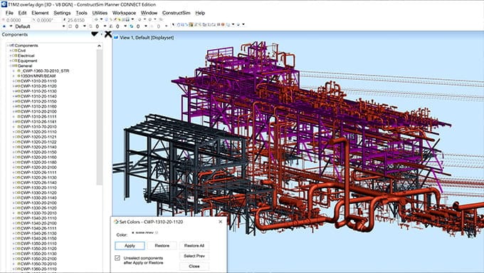 screenshot from ConstructSim Planner of piping systems