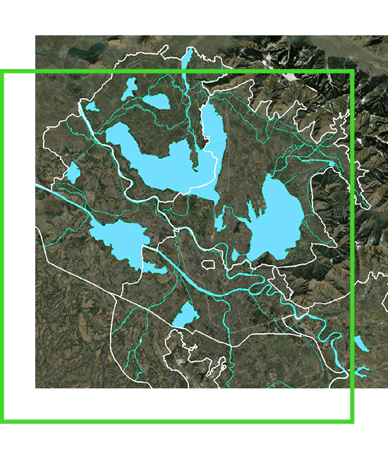 A map showing the location of a lake.