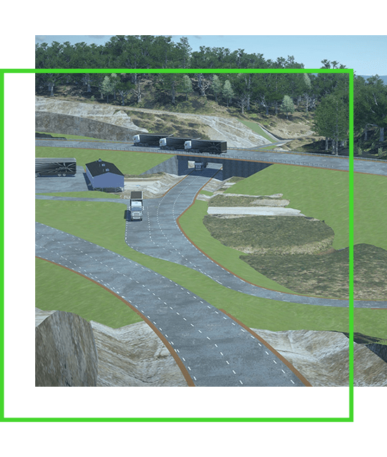 Uma renderização 3D de uma rodovia.