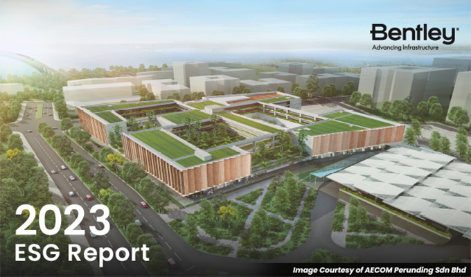 Thumbnail of the 2023 ESG report with a building in the background