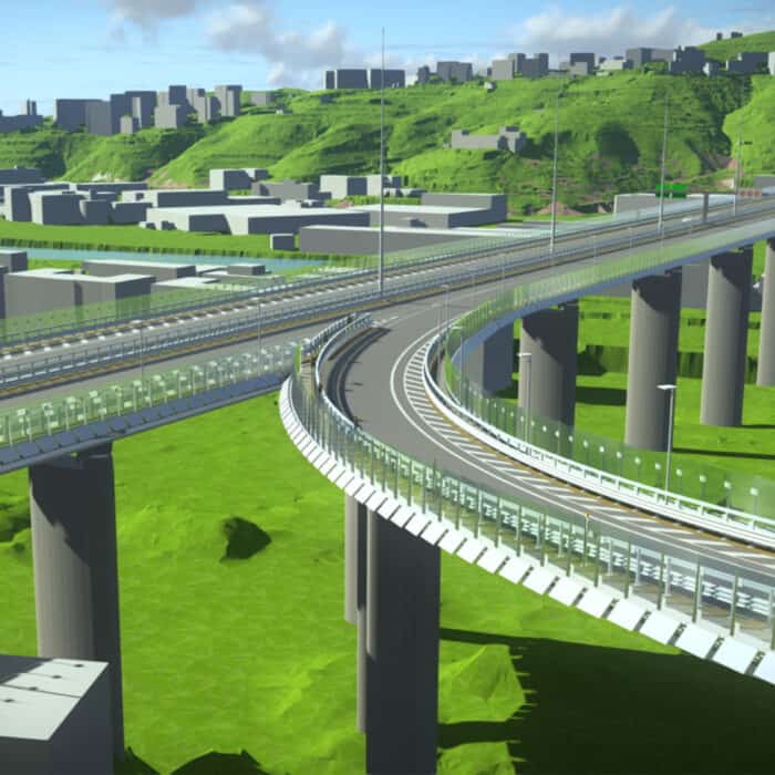 Rendering di un progetto di un nuovo ponte in Europa