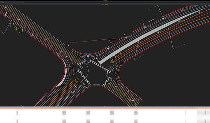 Software screenshot rendering of street road and intersection - Data Scraping using iTwin