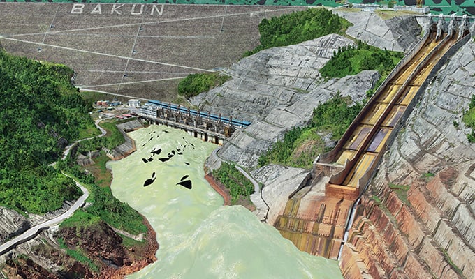 Rendering der Modernisierung des Wasserkraftwerks Bakun mit einem digitalen Zwilling