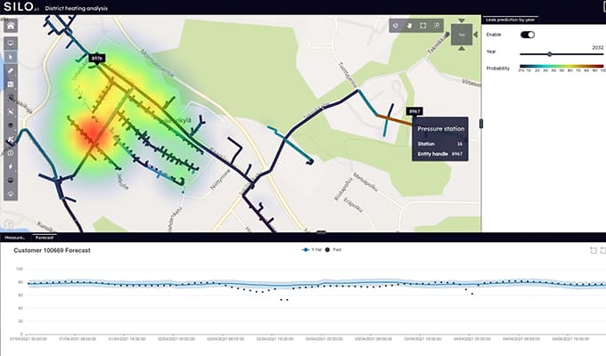 Captura de pantalla del software Silo AI Flow para la optimización de sistemas de tuberías