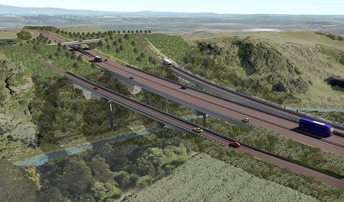 Rendering of Highway Bridge Span Across River and Valley