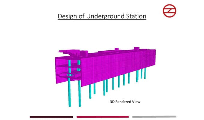 Software rendering della progettazione e costruzione di una galleria e una stazione della metro al Krishna Park, Delhi MRTS
