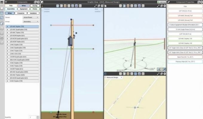 Captura de pantalla de iTwin Activate de la colocación de postes eléctricos para una proyección de construcción