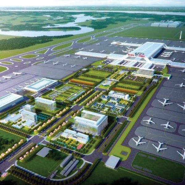 Draufsicht auf den Flughafen Hubei International Logistics