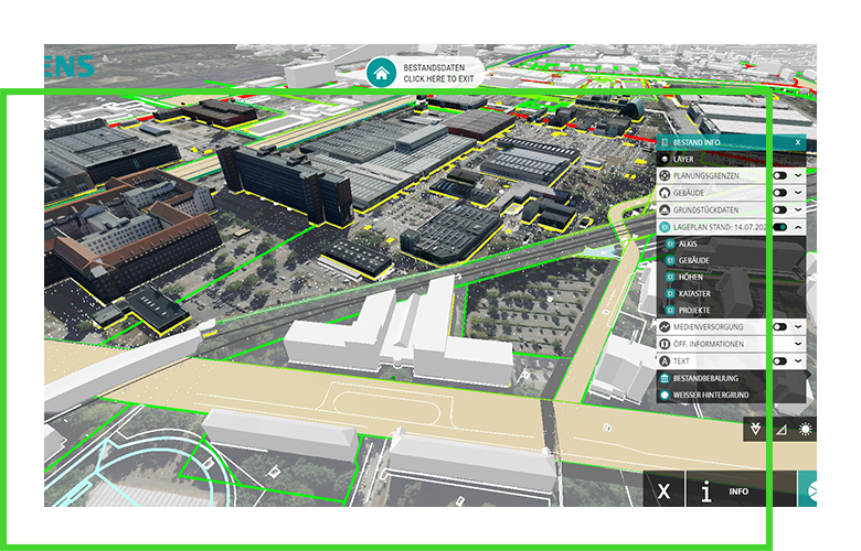 wygenerowana komputerowo wizualizacja nowego kompleksu budynków w mieście