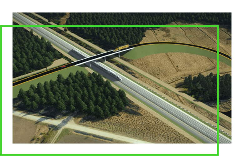 Luftaufnahme einer Baustelle für eine Autobahnbrücke