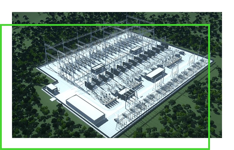 computer generated rendering of a transmission distribution hub system