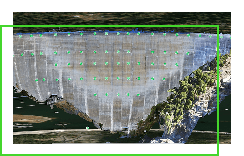 renderização de software de computador de uma barragem e monitoramento de pontos de tensão