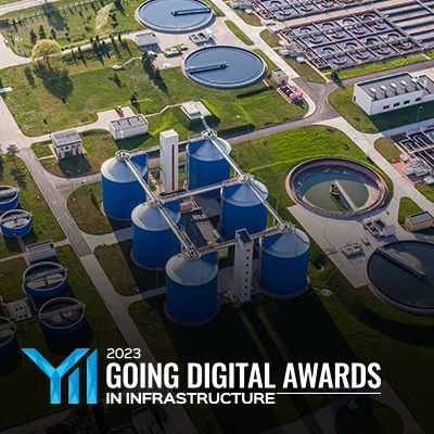 aerial view of water treatment plant with YII 2023 logo on top of graphics