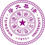 The purple and white circular seal of Tsinghua University, featuring Chinese characters, a five-pointed star, and the year 1911.