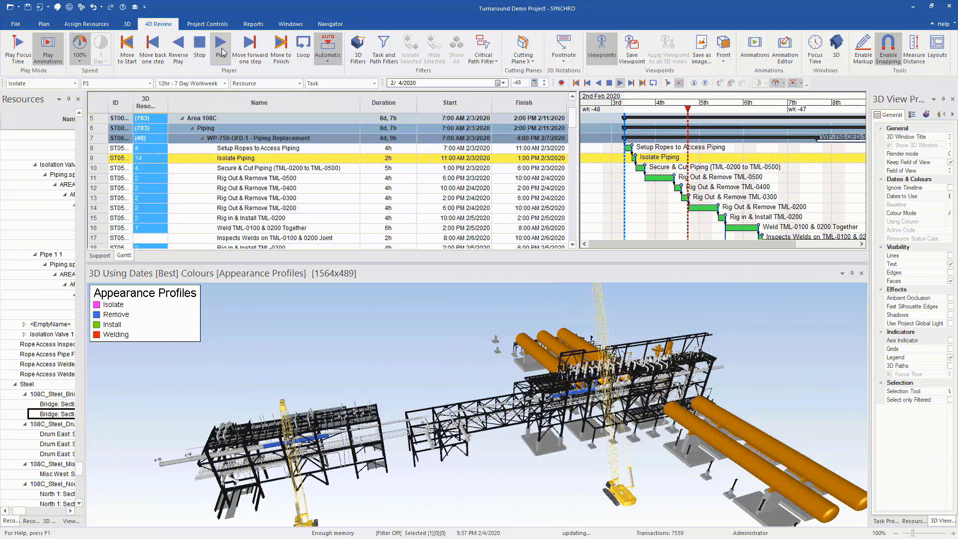 A screen shot of a computer screen displaying an expandable 4D model of a construction project, demonstrating the power of technology in project visualization.