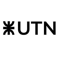 Black UTN logo with a symmetrical abstract symbol to the left of the letters "UTN," all on a white background, ideal for LAT AM education and modern school logos.