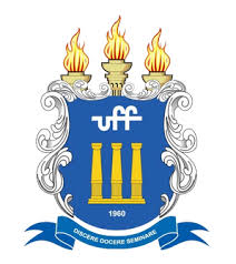 Coat of arms featuring three torches and three yellow columns on a blue shield, with the initials "UFF" and a banner reading "Discere Docere Seminare," exemplifying iconic School Logos in LAT AM education.