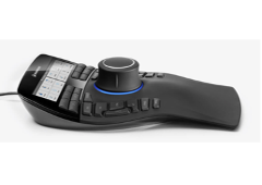 A black ergonomic 3D navigation controller with a central knob, multiple buttons, and a wrist rest, designed for use with CAD software—ideal for MicroStation users seeking enhanced precision and comfort.