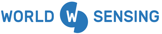 The image displays the Worldsensing logo, featuring "WORLD SENSING" in blue capital letters and a large stylized "W" overlapping the "O".